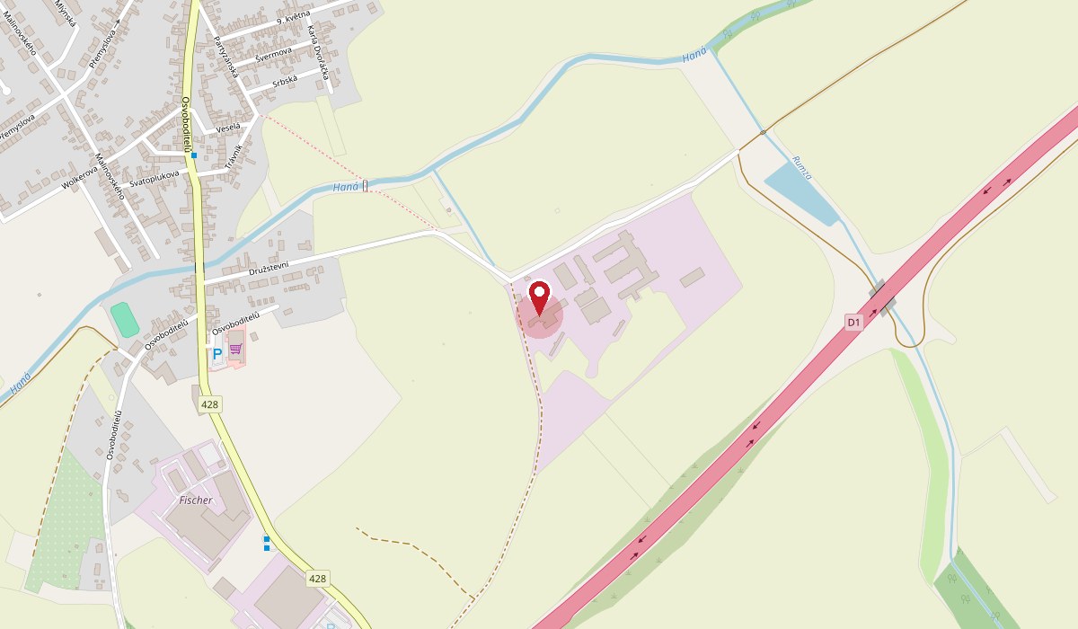 Mapa s vyznačeným místem: Družstevní 814, Ivanovice na Hané